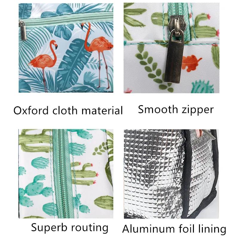 Portable Insulated Lunch Bag Work School Cute Girls Casual Cartoon Animal Striped Waterproof Canvas Insulated Lunch Bag