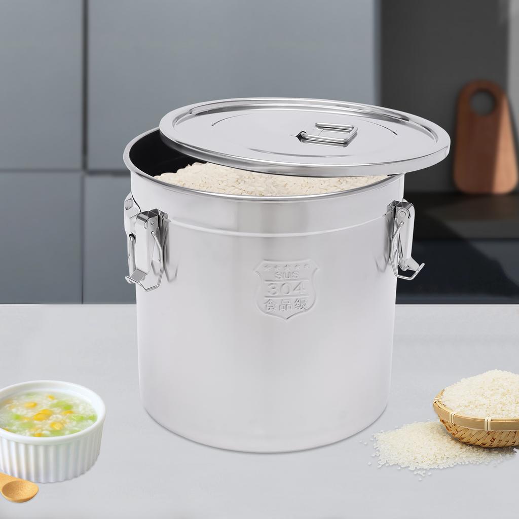 33L Stainless Steel Grain Container,Storage Jar, Flour Container,Airtight Canister w/Lid for Storing Various Dry Wet Foods