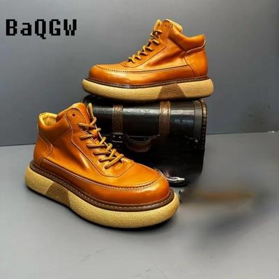 Autum Winter Men Platform Boots Designer Non-slip Motorcycle Boots Lace Up Shoes 2024 New Men's Fashionable Walking Work Boots