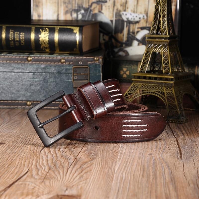 Boys Casual Pin Buckle Pure Cowhide Belt Versatile Retro Medium Green Men's Belt
