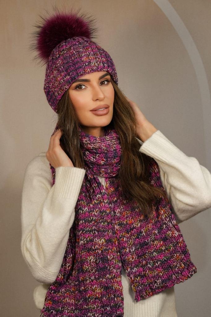Winter Scarf Multicolor Striped Fuchsia Cameo-Pavone