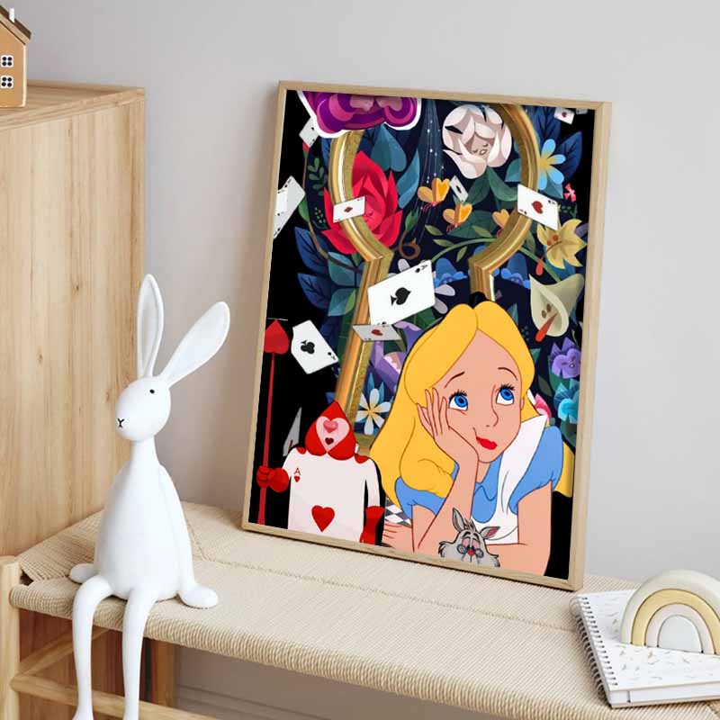 Disney 5D DIY Diamond Painting Alice in Wonderland Illustration Cartoon Full Diamond Mosaic Diamond Painting Art Wall Decoration Craft Set