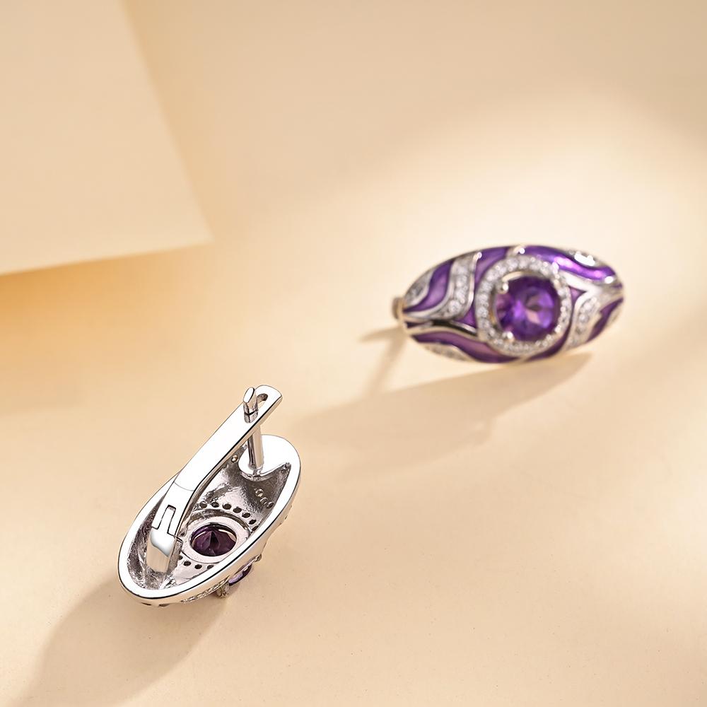 Přírodní ametystové náušnice smaltované kulaté 6mm 2ct drahokam šperky 925 mincovní stříbro jednoduchý design pro ženy na denní nošení