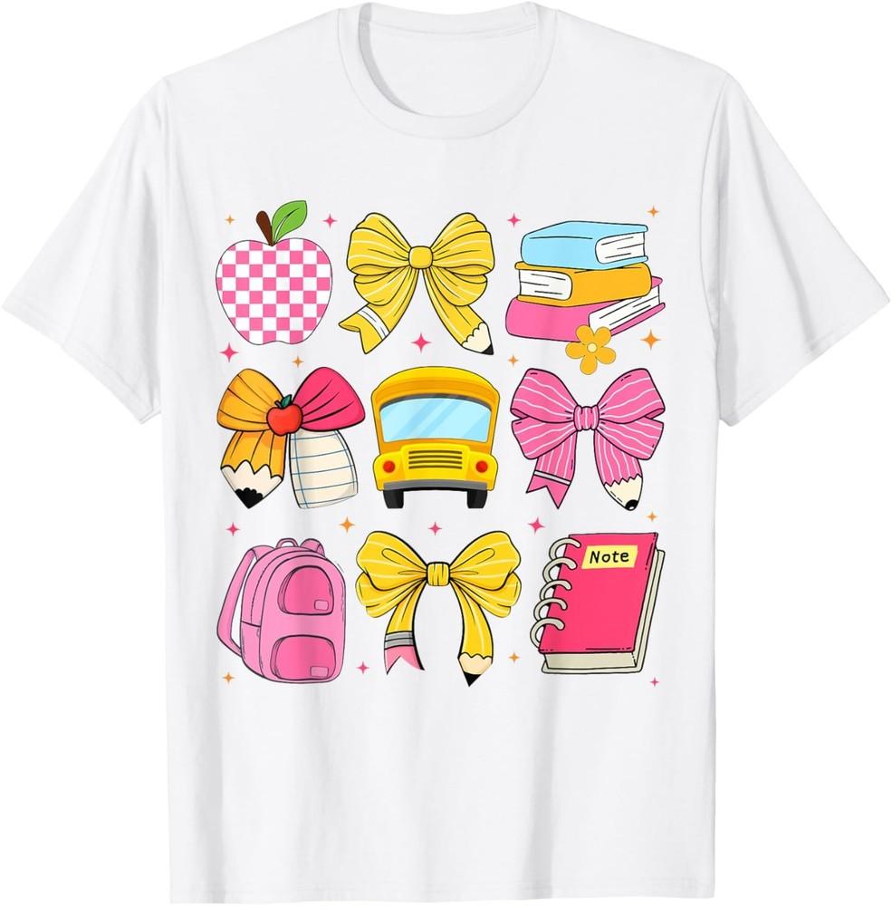 Back To School Coquette Bow Pencil School Bus Students Girls T-Shirt
