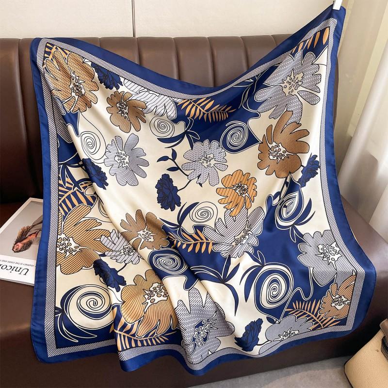 Lightweight 90x90cm Square Scarf Women Navy Style Sun Protection Silk-Like Feel Wear Chic Versatile Accessory