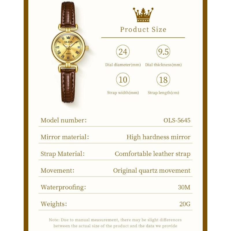 OLEVS Luxury Original Woman Round Watch Brown Small Leather Strap 3ATM Waterproof Date Elegant Quartz Ladies Wristwatch