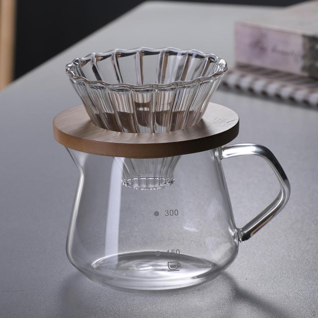 Carafe with Filter Manual Coffee Dripper Anti-Scald Portable Hand Brewing Pot