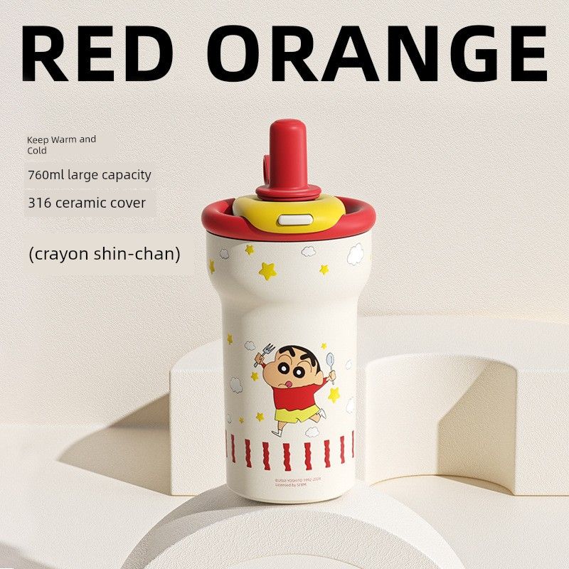 

Crayon Xiaoxin Large Ice Cup 2024 New Arrival Large Capacity Thermos Cup for Girls Good-looking Straw Cup Student Kettle Foodie Shin-Chan [Ceramic Coating] 760ml