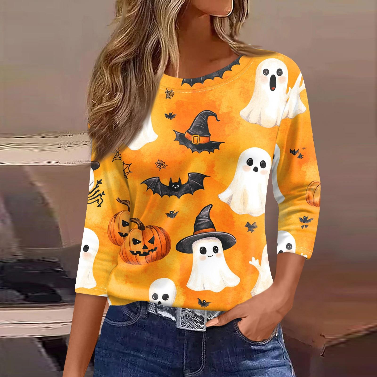 

Женская футболка, модная повседневная футболка с круглым вырезом и рукавом 3/4, свободная футболка с принтом, женская футболка M