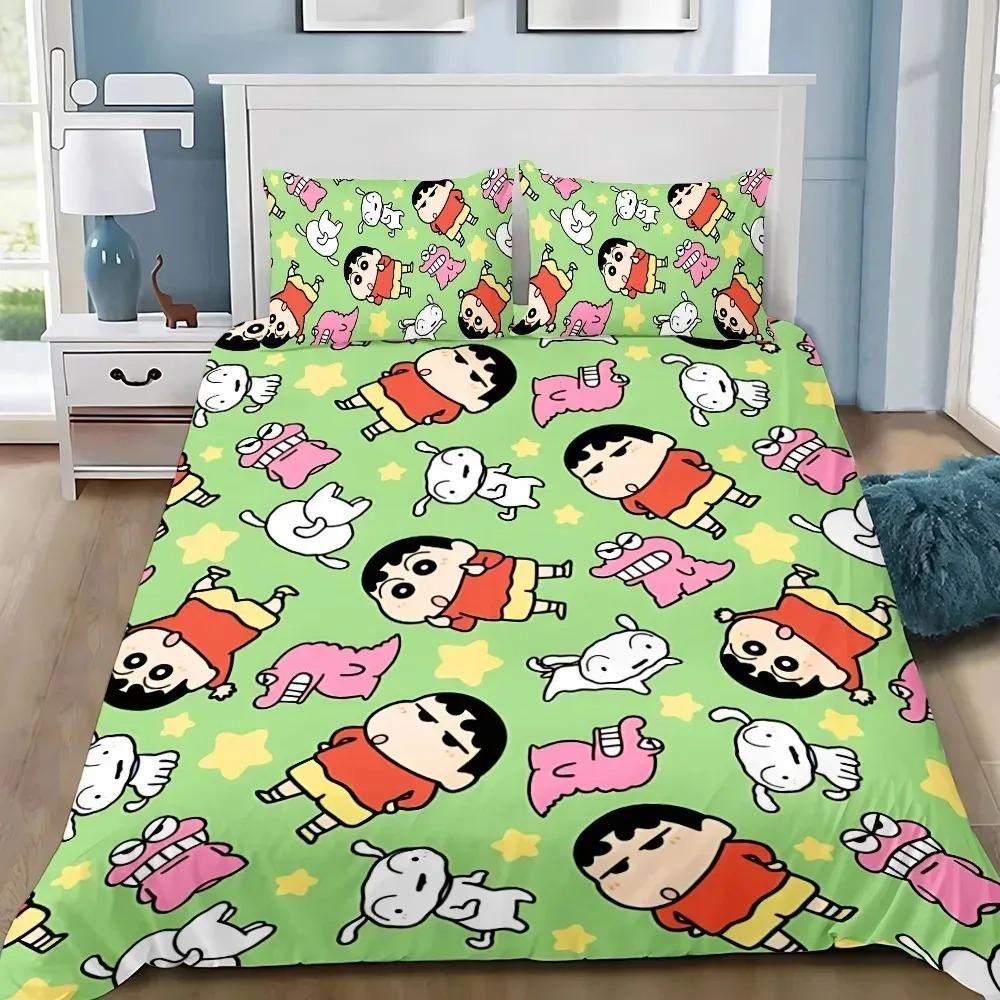 Cartoon Duvet Cover Pillowcase C-Crayon Shin Chans Bedding Set For Kids Adults Single Double Large Sizes Bedroom Decor Gift