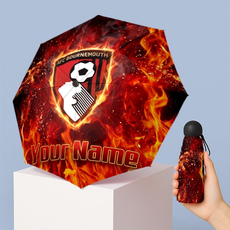 Bournemouth Football Manual Five Fold 8 Rib Umbrella Support Custom Text, Lightweight Travel Umbrella