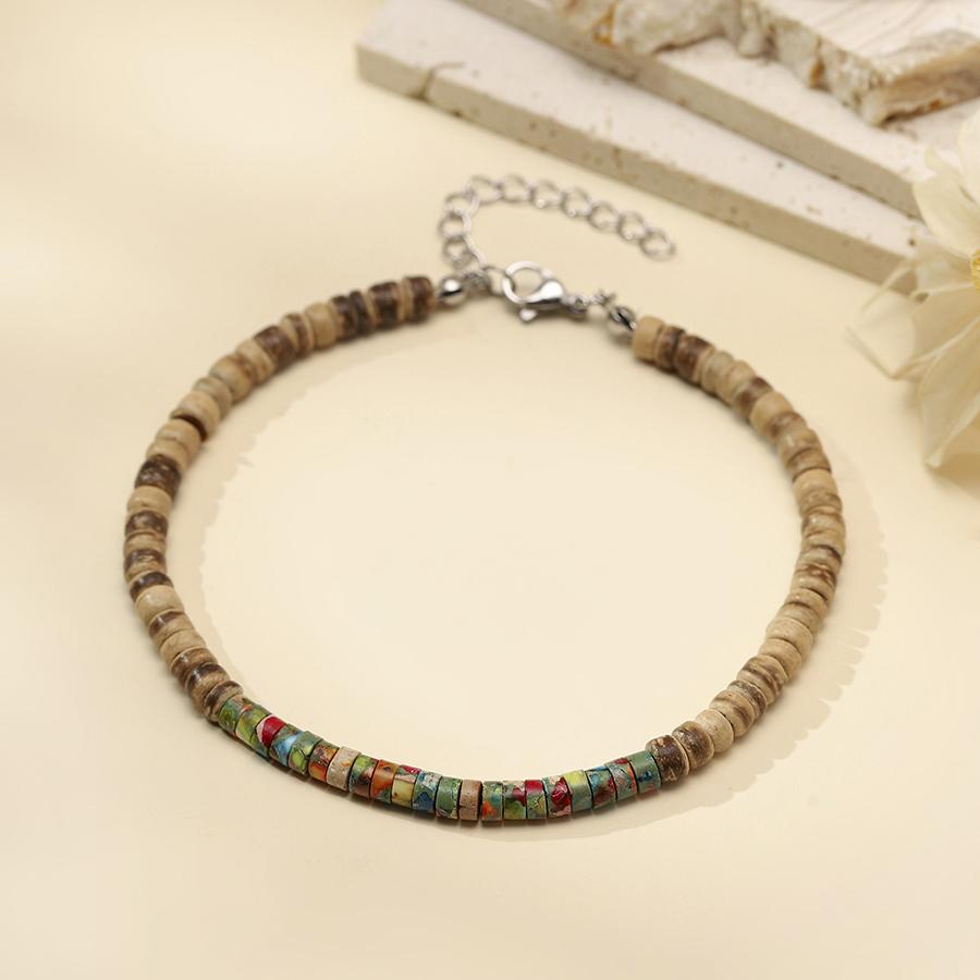 Handmade Women Anklet 100% Natural Coconut Beads Foot Bracelet 5 Color Options Lightweight Comfortable Beach Vacation Jewelry