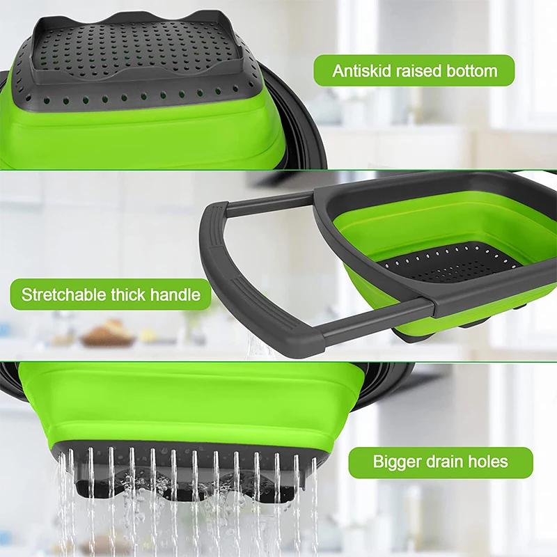 Collapsible Colander with Extendable Handles Colander Strainer Over The Sink Vegetable Fruit Colanders Strainers