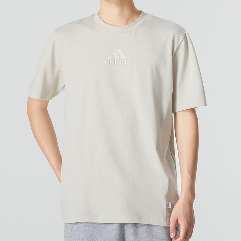 Adidas T Shirts Men's White Crew Neck Moderate Straight Fit HU1511