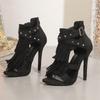 Aneikeh Summer Fashion Woman Sandals Boots Peep Toe Round Toed Tasse Rivet Buckle Decorative Zipper Stiletto High Heels Shoes