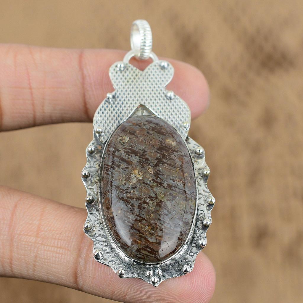 Natural Coconut Jasper Gemstone Jewelry 925 Sterling Silver Pendant For Women