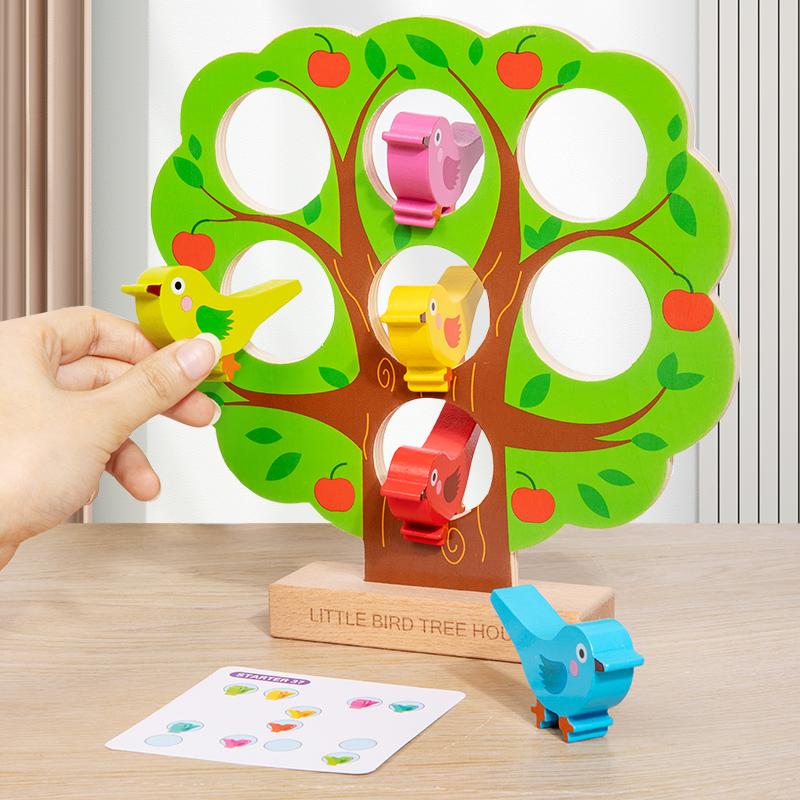Montessori Wooden Little Bird's Home Puzzle Game Early Educational Fine Motor Training Matching Game Kids' Interactive Toy Gifts