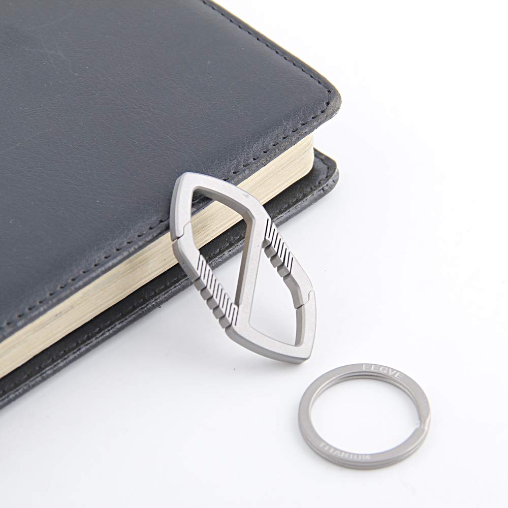 FEGVE Titanium Keychain Integrated Spring Structure Quick Release Carabiner with Key Ring for Outdoor Camping