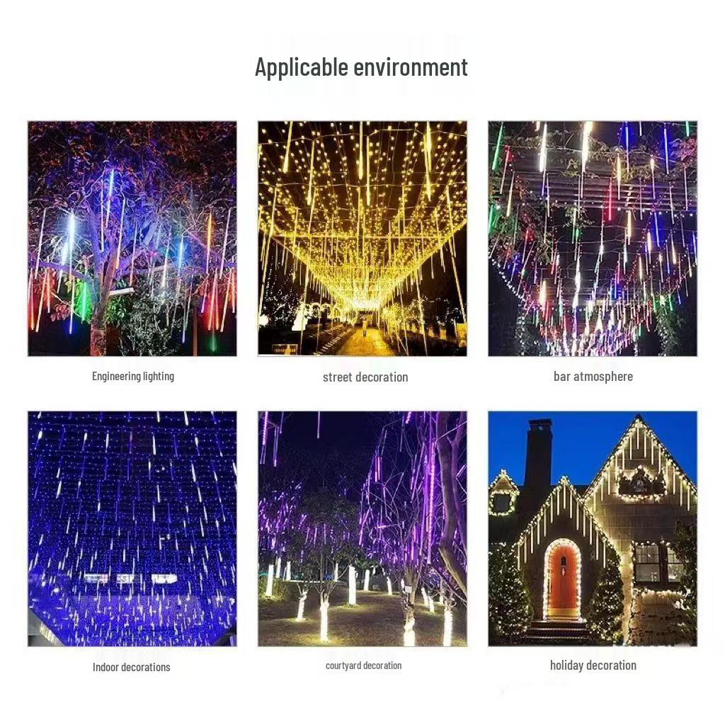 Outdoor Solar Meteor Shower String Lights - Holiday Decoration for Trees & Streets