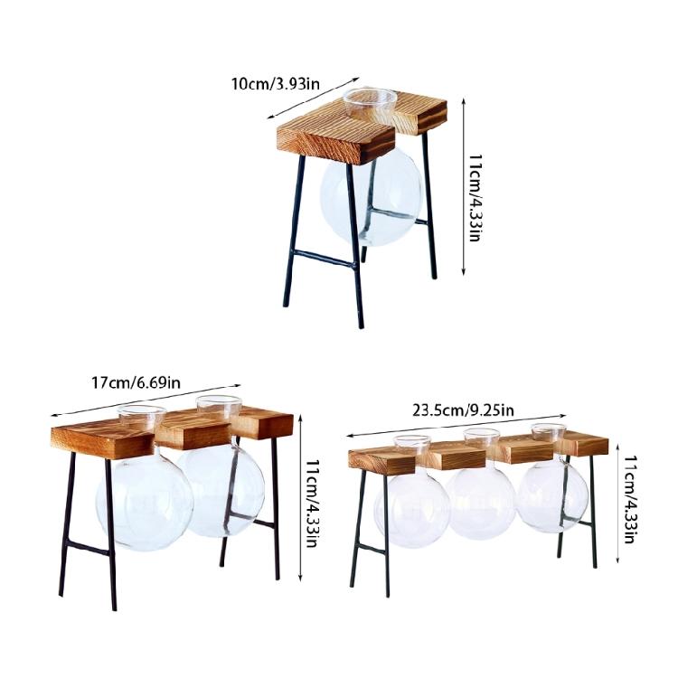 Vaso Trasparente a Bulbo per Piante Fiorite Fioriere Idroponiche Terrari Piante Vassoio in Legno