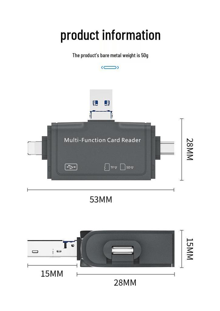Multi-Function 7-in-1 OTG Card Reader for USB, Type-C, Android, and Computers
