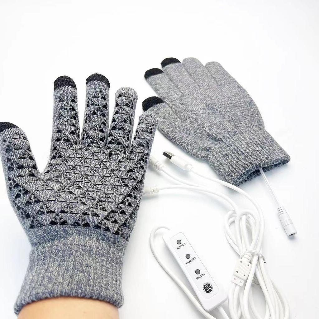 USB Electric Heating Knitted Warm Gloves Double-sided Heated Palm Glue Points Anti-slip Touch Screen Men and Women Outdoor Sports Riding