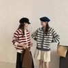 Retro Striped Crew Neck Knitted Cardigan Women's Autumn and Winter New Loose Casual Soft Waxy Lazy Wind Sweater Jacket