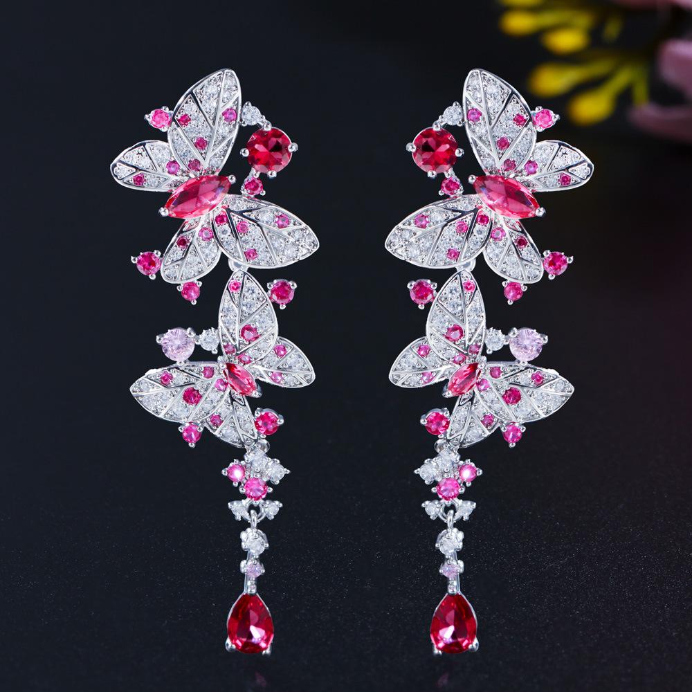 

Серебряные серьги-подвески S925 с бабочками и цирконами