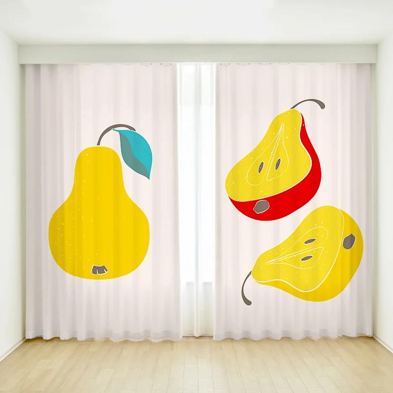 Cartoon Orange Pear Fruit Simple Creative Bedroom Curtains Flower Girls Room Study Window High Shading Curtain Refreshing Style