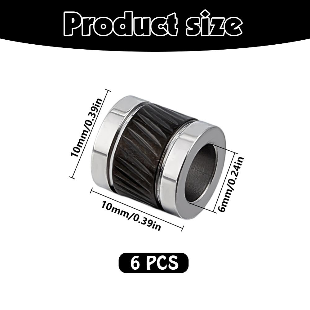 1set 6pcs 303 Stainless Steel European Beads Large Hole Beads Column Black 10x10mm Hole: 6mm