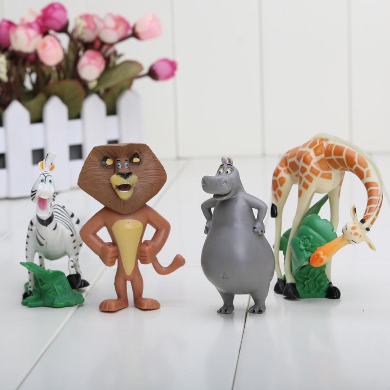 4Pcs Madagascar Movie Action Figures Cake Toppers Animal Penguin Kids Gift Toys