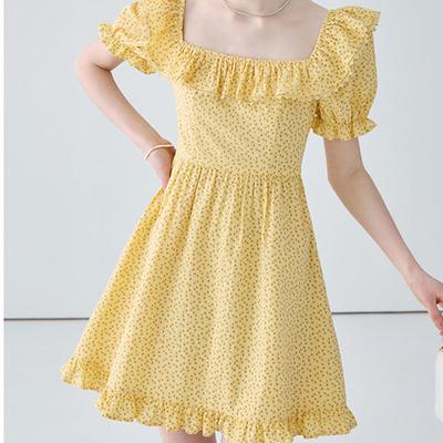 Stylish Dress Female Summer Square Collar Floral Skirt Beach Vacation Casual Dresses