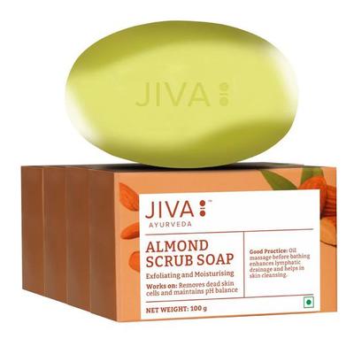 Jiva Amandel Scrub Zeep - Voor een Stralende Gezonde Huid - Pak van 4