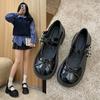 Small leather shoes women's winter 2025 new thick-soled one-word Mary Jane bow with skirt retro Japanese jk single shoes
