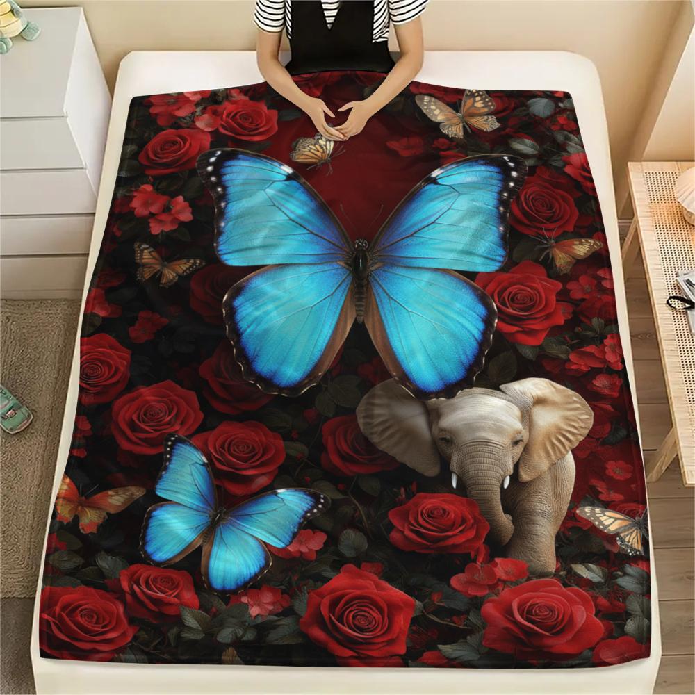 1PC 3D Butterfly Print Flannel Blanket, High Quality All Seasons, Home Decor, Warmth and Comfort, Perfect for Christmas Gifts