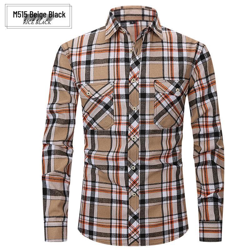 Lente Zomer Slim Fit Geborsteld Ruit High-End Lange Mouw Dubbele Zak Heren Flanellen Overhemd