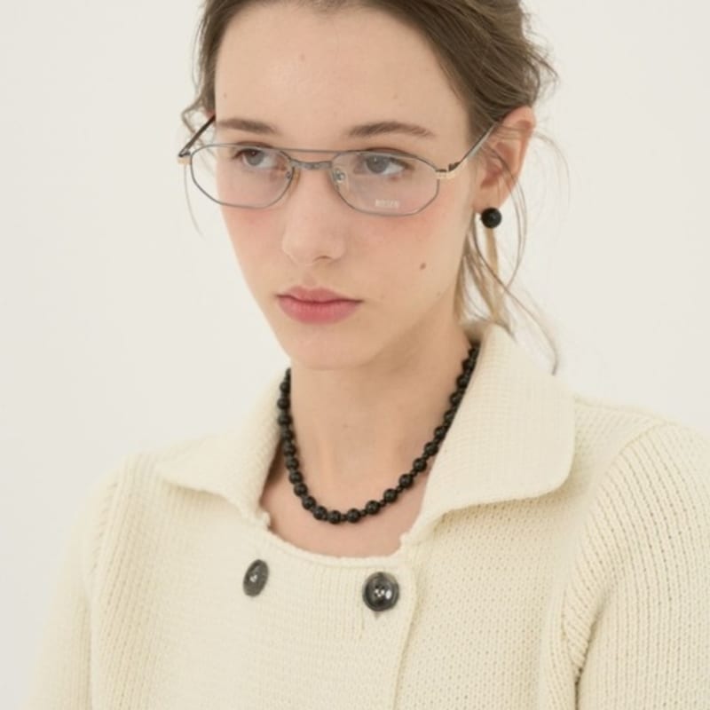 Aora BLACK BEADS RIBBON NECKLACE #0029