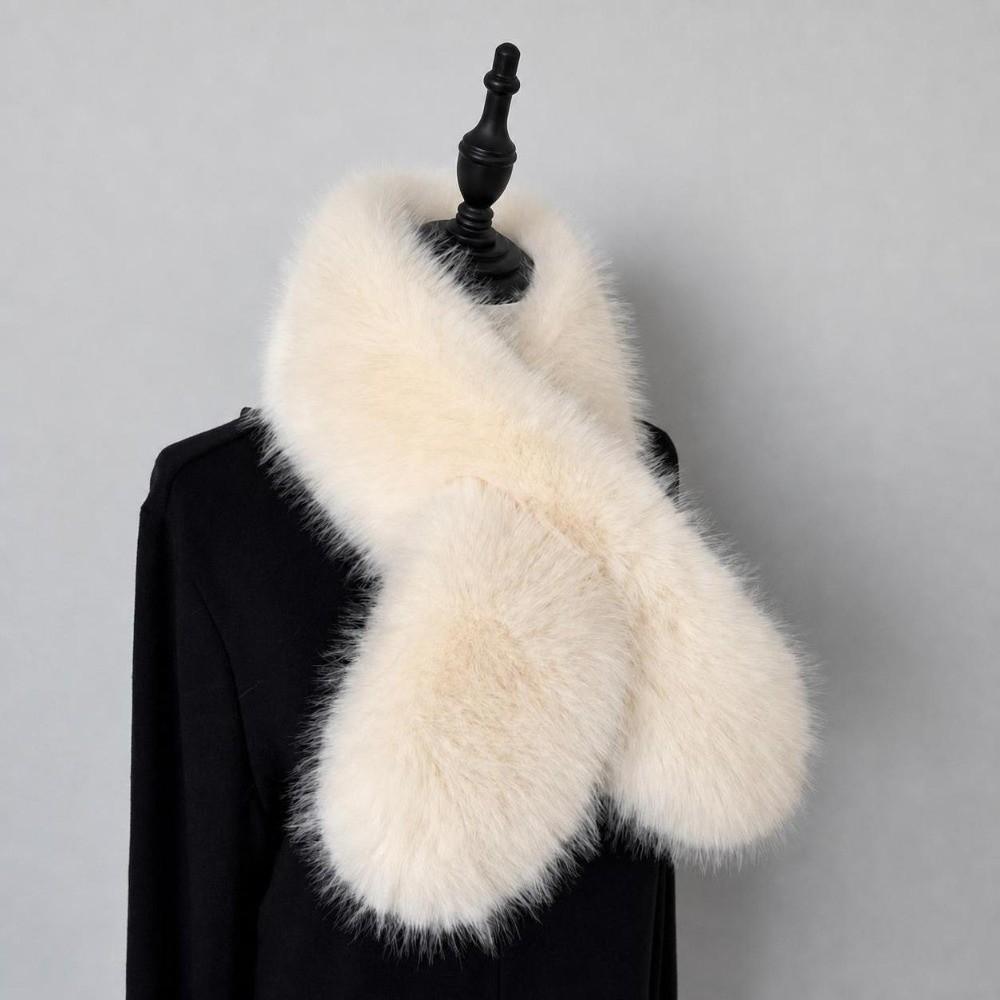 Faux Fox Fur Cross Scarf Thick Fur Neck Warmer Winter Warm Plush Scarf Autumn Winter