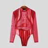 INCERUN Men Long Sleeve Glitter Patchwork Mesh Sheer See Through Leotard Jumpsuits