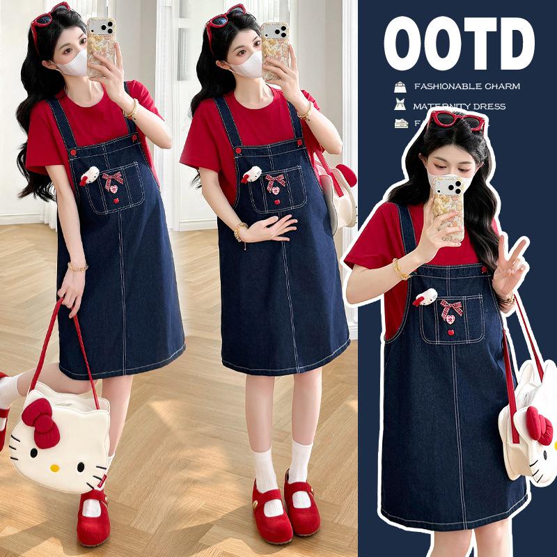 2026 Summer Maternity Casual Overalls & Cotton T-shirt Set 2XL
