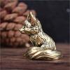 Brass Fox Statue Cute Fox Miniature Figurines Desk Ornament Decorations Accessories Copper Animal Sculpture Home Decor Crafts