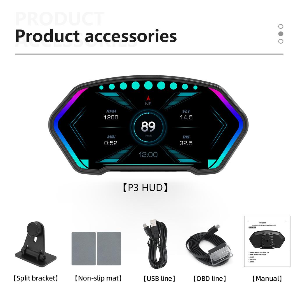 P3 HUD OBD / GPS Car Digital Head Up Display 6 Inch Large Screen Slope Meter Gauge RPM Voltage Water Temp Compass Speedometer