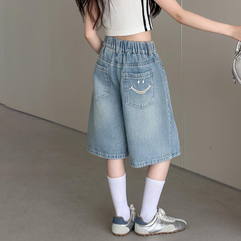 Teens Girls Denim Shorts Summer Thin Style Kids Trendy and Fashionable Curved Knife Pants Children Knee-length Mid-length Shorts