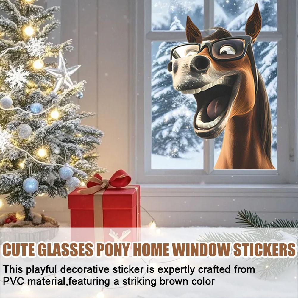 Funny Cartoon Horse Glass Window Stickers Home Decor Creative Funny Animal Decals Wall Sticker For Home Office Decor P7Z8