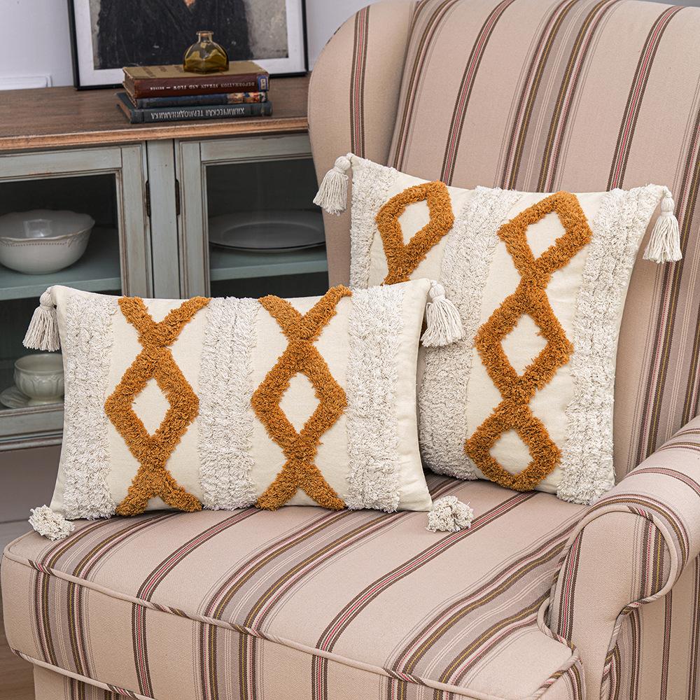 Home Decoration Ethnic Style Cushion Bedside Ins Moroccan Lace Tassel Tufted Pillow Cover