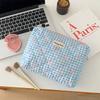 Checkered Cute Bow Travel Makeup Pouch with Zipper Toiletry Bag Cotton Quilted Cosmetic Organizer Case for Women and Girls