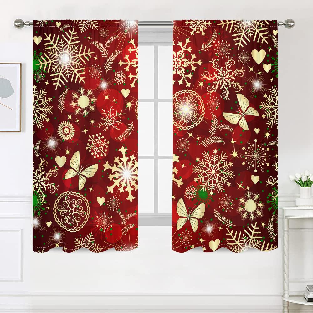 2 pieces, red sparkling Christmas decoration curtains -30% blackout - suitable for living room, bedroom, kitchen, home decoratio