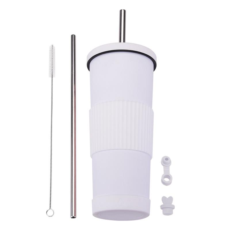 830Ml Stainless Steel Straw Cup Large Capacity Non-Slip Sleeve Straw Thermos Cup Simple Car Water Cup