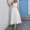Fashion Sexy Cross V Neck Women Evening Party Dress High Waist Slim Lace Sleeveless Loose Casual Simple Elegant Long A-line Dresses Solid Clothing