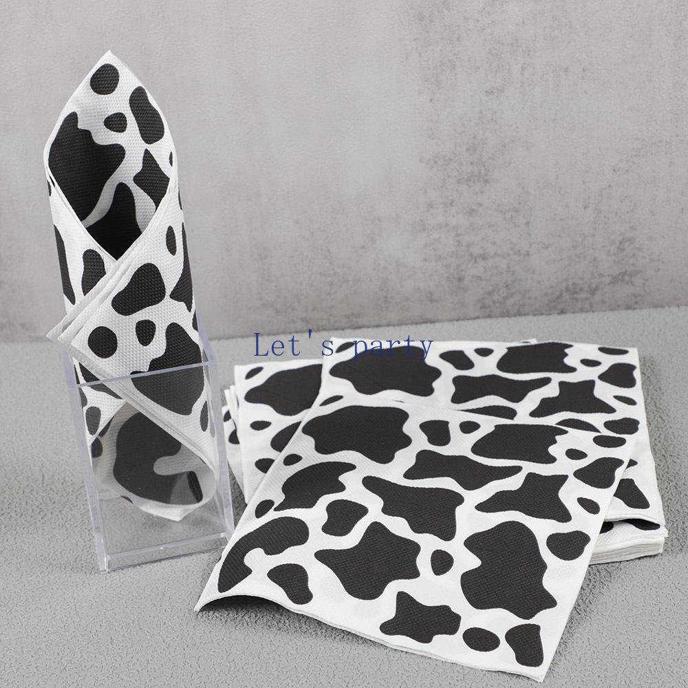 Black White Cow Pattern Paper Napkins Straws Farm Cow Theme Disposable Tableware for Kids Birthday Baby Shower Party Decoration